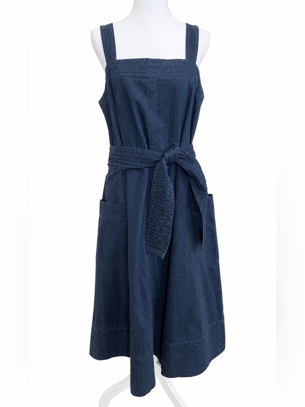 Everlane Denim Square-Neck Tie-Waist Sundress Picnic Dress Size Large